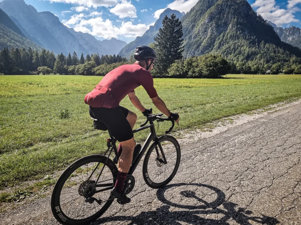 View of Julian Alps on the roads of Slovenia.